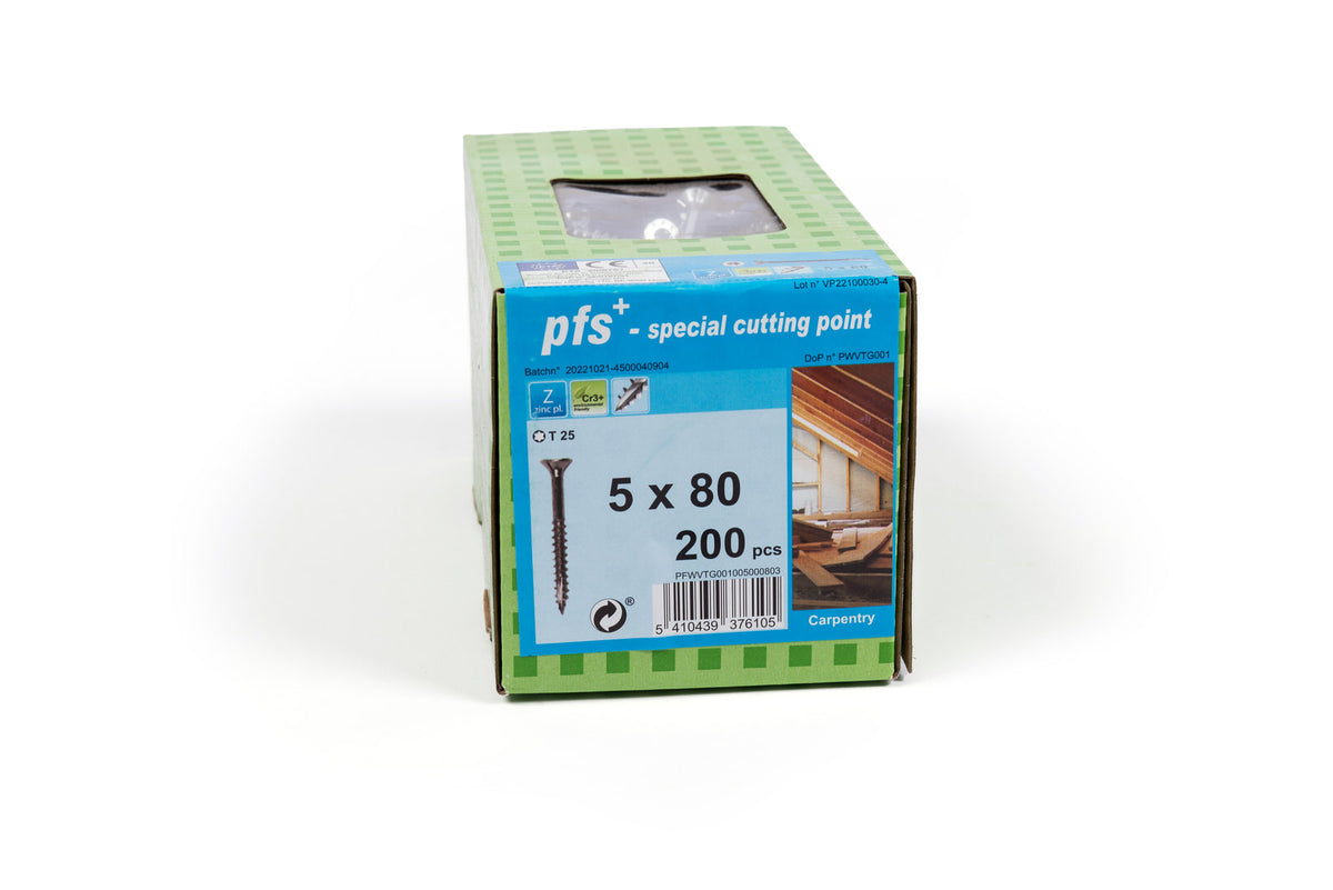 VBA T25 - 5 x 80 mm - Autoforeuses - Filetage partiel - Boîte de 200