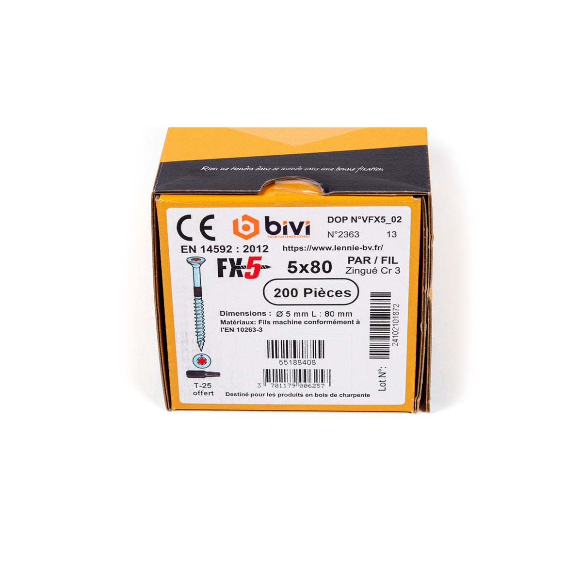 VBA T25 - 5 x 80 mm - Autoforeuses - Filetage partiel - Boîte de 200